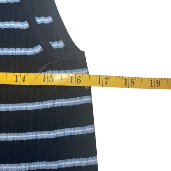 Talbots Navy Light Blue Stripe Mock Neck Sleeveless Sweater Large Office Casual - Picture 9 of 10